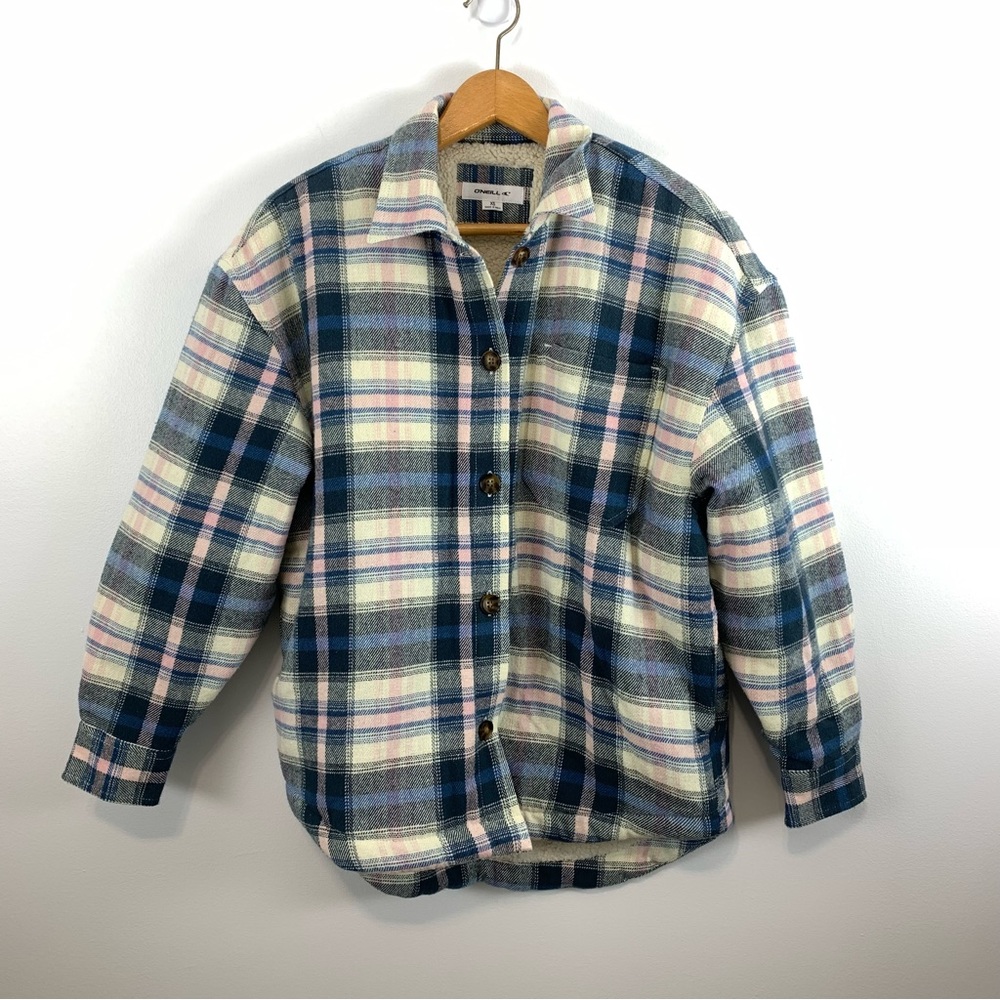 O’Neil Fleece Lined Top Plaid Shacket in Blue Size XS